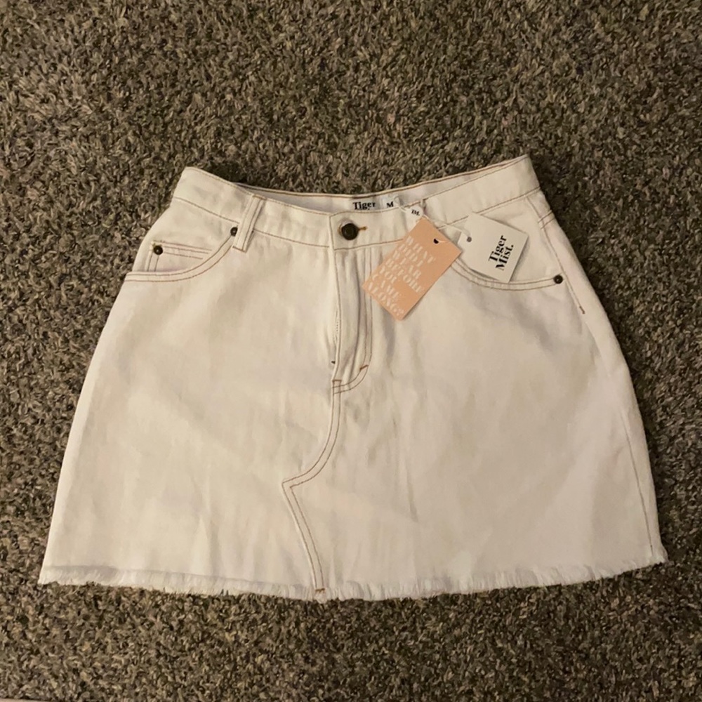 white denim mini skirt